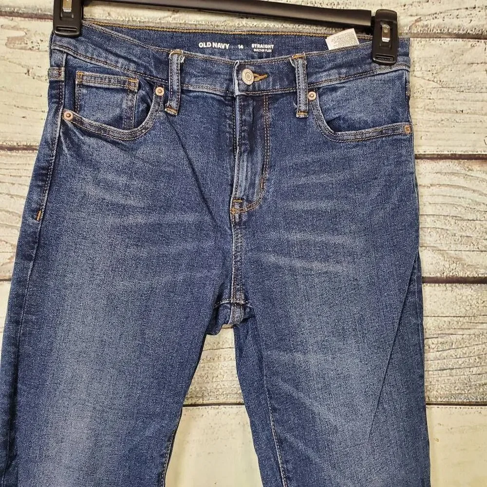 Old Navy Boys 14 Straight Jeans Built-In Flex Adjustable Waist Blue Denim